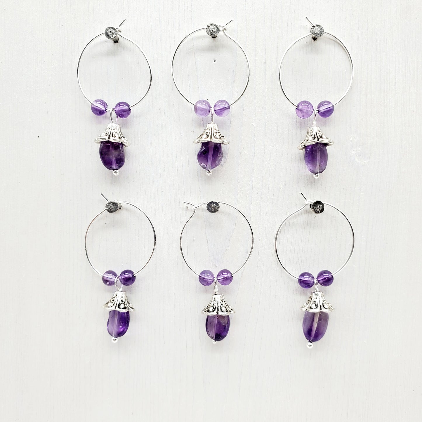 6 wine charms made with natural Amethyst beads