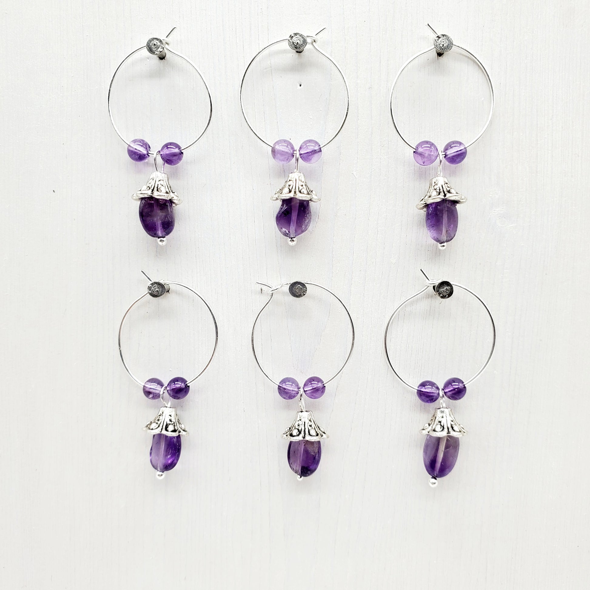 6 wine charms made with natural Amethyst beads