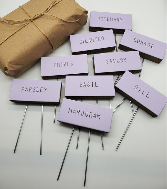 set of lilac rustic garden markers