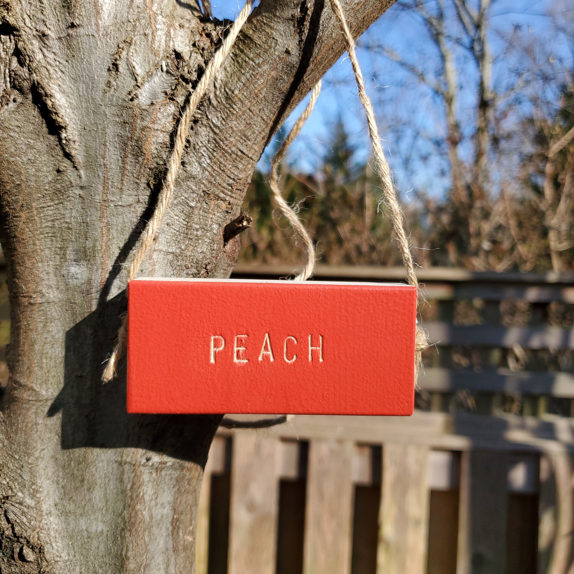 red tree tag peach
